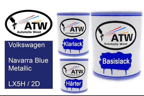 Volkswagen, Navarra Blue Metallic, LX5H / 2D: 1L Lackdose + 1L Klarlack + 500ml Härter - Set, von ATW Autoteile West.